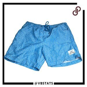 Beach Bros Mens Drawstring Striped Surfer Swim Trunks Blue White Size Medium